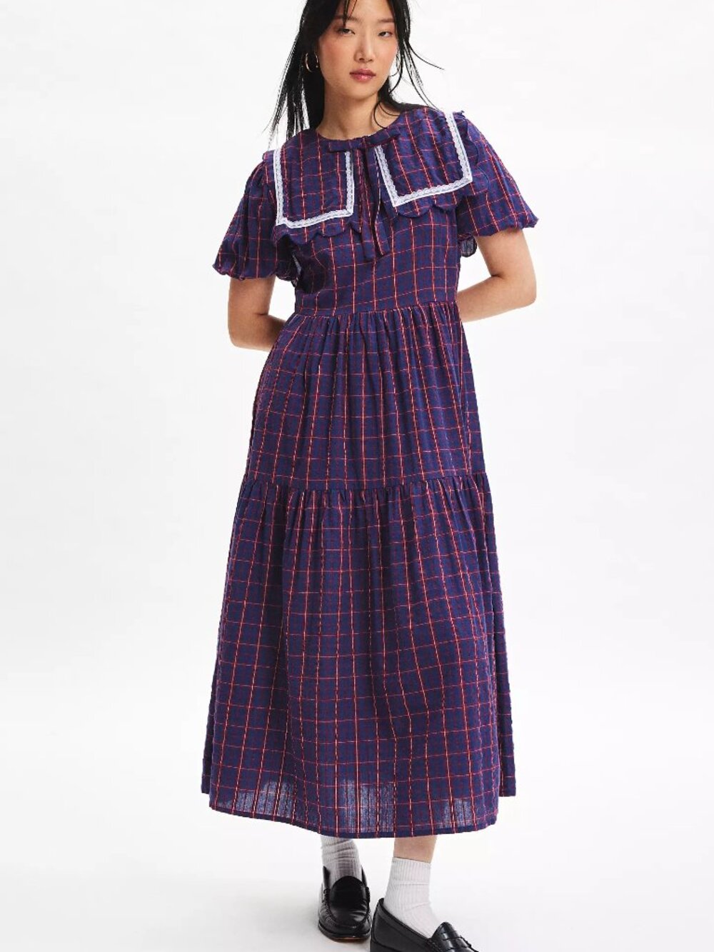 Neon Rose Meredith Collared Plaid Midi Dress